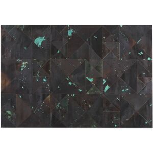 BELIANI Modern Patchwork Cowhide Leather Area Rug 160x230 cm Brown with Turquoise Atalan - Brown