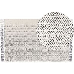 Beliani - Living Room Area Rug Wool Decorative Tassels 140 x 200 cm White and Grey Omerli - White