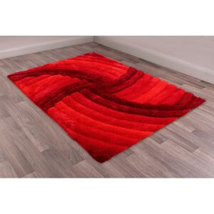 Lord Of Rugs - Modern 3D Carved Mumbai Soft Fluffy Shaggy Rug in Red 60 x 110 cm (2'x3'7')