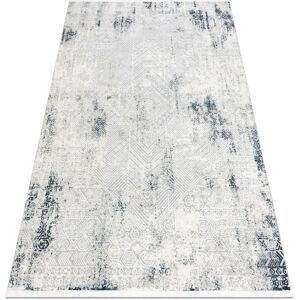 RUGSX Modern carpet DUKE 51558 cream / blue - Geometric vintage structured, very soft, fringes blue 120x170 cm