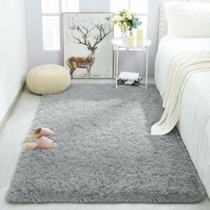 HOOPZI Modern Soft Fur Floor Rug for Bedroom Living Room Decorative Rug Large Soft Comfortable Plush Carpet for Kids -80 x 160cm- Gray