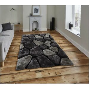 THINK RUGS Noble House Pebbles 5858 Black Grey 150cm x 230cm Rectangle - Grey and Black