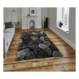 THINK RUGS Noble House Pebbles 5858 Black Grey 120cm x 170cm Rectangle - Grey and Black