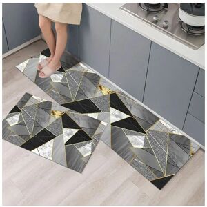 LUNE Non-Slip Kitchen Mats, Set of 2 Water and Oil Absorbent Kitchen Mats Dust Proof Indoor Mats, 40 x 60 + 40 x 120cm (Black Geometry)