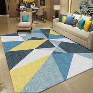 Norcks - Modern Living Room Rug Geometric Pattern Decorative Bedroom Low Pile Triangle Velvet Crystal Blue Yellow 140 x 200 cm - Blue & Yellow