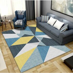 NORCKS Modern Living Room Rug Geometric Pattern Decorative Bedroom Low Pile Triangle Velvet Crystal Blue Yellow 160 x 230 cm - Blue & Yellow