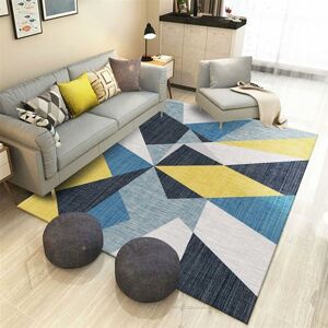 Norcks - Triangle Blue Grey Mustard Yellow PatternBedroom Dressing Room Area Rug Soft Short Pile 120x160cm Geometric Small Area Carpet - Blue & Yellow