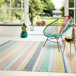 Lord Of Rugs - Outdoor Rug for Garden Patio Balcony Picnic Living Room Bedroom Dining Kitchen Flatweave Geometric Stripe Boardwalk Pastel Multi Rug