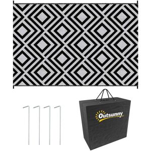 Outsunny - Reversible Waterproof Outdoor Rug w/ Carry Bag, 182 x 274 cm Black - Black and White