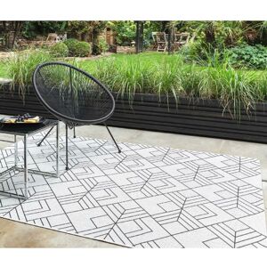 LORD OF RUGS Patio Deco Geometric Diamond Garden Kitchen Indoor Outdoor Ivory Black Rug Medium Floor Mat 120 x 170 cm (4'x5'6