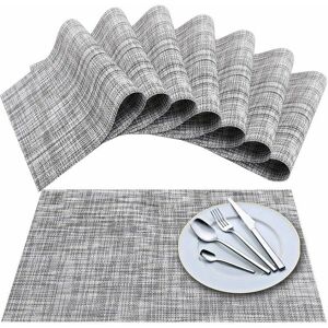 HOOPZI Placemat, Crossweave Vinyl Woven Table Mats, Non-Slip Insulation Washable Table Mats Set (Set of 8, White Gray)