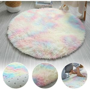 HOOPZI Rainbow Shaggy Rug, Colorful Tie-Dye Plush Rug, Cute Non-Slip Soft Area Rug, Girl Room Round Rug (80cm)