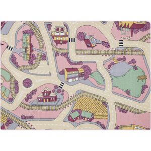 Rugsx - rebel roads carpet Playtime 63 Small town, non-slip for children - pink / beige multicolour 95x133 cm