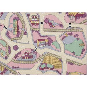 Rugsx - rebel roads carpet Playtime 63 Small town, non-slip for children - pink / beige multicolour 95x200 cm