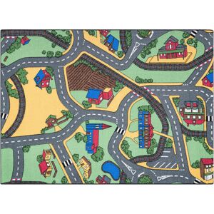 Rugsx - rebel roads carpet Playtime 95 Small town, non-slip for children - grey / green multicolour 95x133 cm