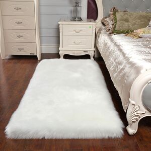 Livingandhome - Rectangle Faux Fur Sheepskin Fluffy Floor Rug, White 60x90CM