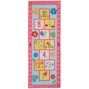 Children's Playmat, Hopscotch Game, Cute Rug with Butterflies, Mat for Kids, HxW: 179 x 67 cm, Multicoloured - Relaxdays