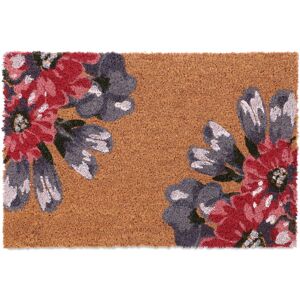 Coir Doormat, Flower Design, 60 x 40 cm, Non-Slip Welcome Mat, Weatherproof, Indoors & Outdoors, Multicoloured - Relaxdays