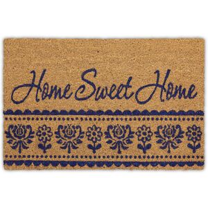 Coir Doormat, Home Sweet Home, Non-Slip Welcome Mat, 60 x 40 cm, Weatherproof, Indoor & Outdoor, Natural/Blue - Relaxdays