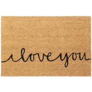 Coir Doormat, iloveyou, 40 x 60 cm, Non-Slip Shoe Mat, Welcome, Weatherproof, Indoor & Outdoor, Natural/Black - Relaxdays