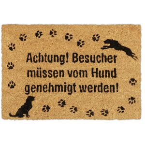 Coir Doormat Indoor & Outdoor, Entry Rug with Dogs and German Phrase, Non-Slip, HxW: 60x40 cm, Natural/Black - Relaxdays