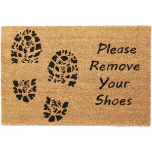 Relaxdays Coir Doormat, Please Remove Your Shoes, 40 x 60 cm, Non-Slip Welcome Mat, Indoor & Outdoor, Natural/Black