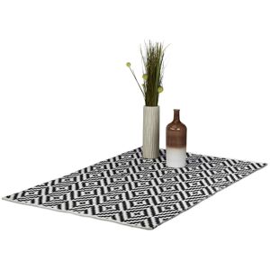 Cotton Carpet, Anti-Slip Runner, Living Room Area Rug 120 x 180 cm, Black and White - Relaxdays