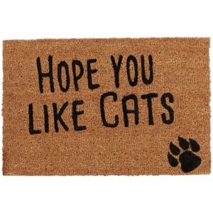 Relaxdays - Doormat with Slogan, Hope you like Cats, Animal Theme, Coconut Fibres, Outdoors, Indoors, Welcome Mat 40x60cm, Natural