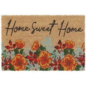 Home Sweet Home Flowers Doormat Coir Rubber, 40 x 60 cm, Door Mat Inside & Outside, Multicoloured - Relaxdays