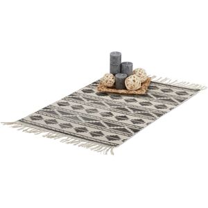 Patterned Carpet Runner for Hallway, Entrance or Living Room, 60x90 cm with Fringes, Black - Relaxdays