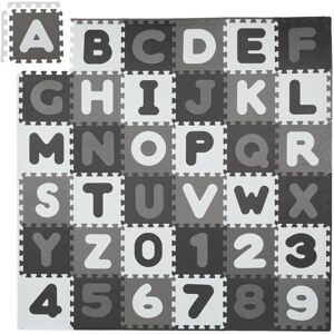 Puzzle Mat abc and Numbers, 60 pieces, Play Children, WxD: 172x172 cm, Non-hazardous, Foam, White and Grey - Relaxdays