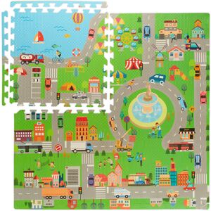 Relaxdays Puzzle Mat with Streets, 12-piece Playmat, Pollutant-free, EVA foam, Children's Room, 121 x 121 cm, Colourful