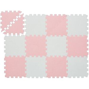 Puzzle Play Mat, 12 Pieces, Crawling Baby Jigsaw, Non-toxic, Washable, Soft eva Foam, 114 x 86 cm, Pink/White - Relaxdays