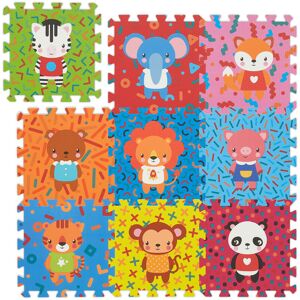 Puzzle Play Mat with Animals, Crawling Baby Jigsaw, Non-toxic, Washable, Soft eva Foam, 86x86cm, Multicoloured - Relaxdays