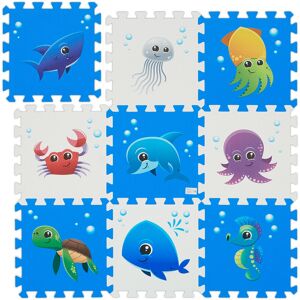 Puzzle Play Mat with Sea Creatures, Crawling Baby, Non-toxic, Washable, Soft eva Foam, 86x86cm, Multicoloured - Relaxdays