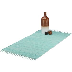 Rag Rug with Fringes, Handwoven Carpet Runner, Woven Cotton Area Rug, 70x140 cm, Light Blue - Relaxdays