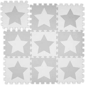 Stars Puzzle Mat, 9 Jigsaw Pieces, 18 Parts, eva Foam, Safe, Floor Playmat, 91 x 91 cm, Light Grey - Relaxdays