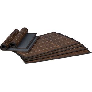 Relaxdays - Place Mat Set, 6x Coaster, Tableware, Drinks, Table Protector, Square, 45 x 30 cm, Bamboo, Stylish, Brown