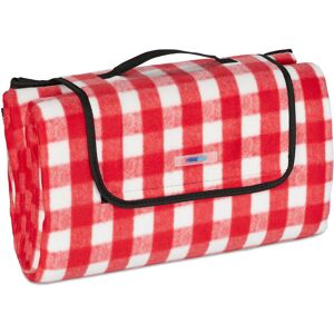 Relaxdays - xxl picnic blanket, 200 x 200 cm, fleeced beach & camping mat, insulated & waterproof, portable, red & white