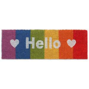 Hello Rainbow Doormat Coir Rubber, 75x25 cm, Door Mat Inside & Outside, Non-Slip, Multicoloured - Relaxdays