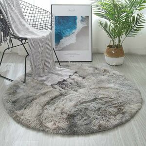 HOOPZI Round Area Rugs Fluffy Bedroom Rug Shaggy Bedroom Bedside Household Carpet Soft Modern Plush Carpets Suitable for Home Decor(Grey white, Diameter