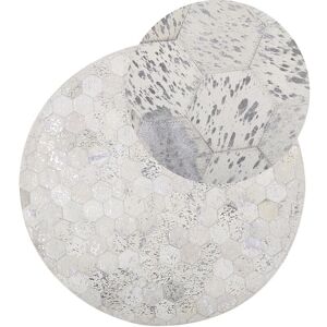 BELIANI Round Rug Patchwork Hexagons ø 140 cm Cowhide Leather Silver with Beige Bozkoy - Silver