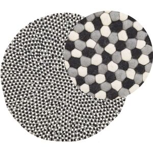 Beliani - Modern Round Area Rug Wool Felt Ball Hand-Woven ø 140 cm Multicolour Penek - Black