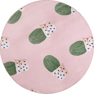 Beliani - Round Kids Room Rug Polyester Small Rug Cactus Print Play Mat 120 Pink Eldivan - Pink