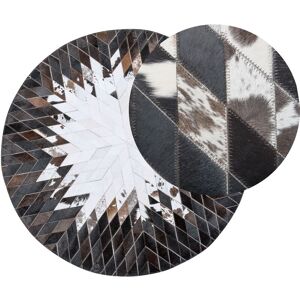 Beliani - Modern Round Rug Patchwork Genuine Leather 140ø cm Black and White Keles - Multicolour