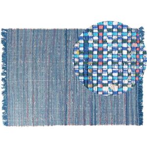 Beliani - Area Rug Blue Boho Living Room Office Cotton Fringes 140 x 200 cm Besni - Blue