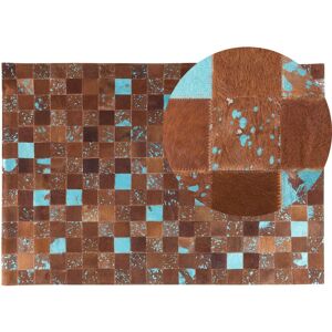 Beliani - Modern Cowhide Area Rug Brown Blue Patchwork 140 x 200 cm Aliaga - Brown