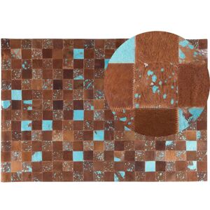 Beliani - Modern Cowhide Area Rug Brown Blue Patchwork 160 x 230 cm Aliaga - Brown