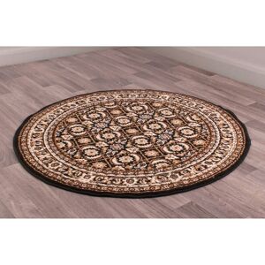 Lord Of Rugs - Traditional Poly Esta Bordered Classical Floral Black Rug Floor Mat Carpet Circle 120 x 120 cm (4x4') Round