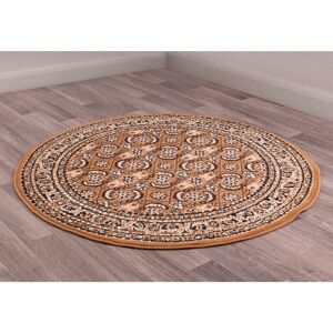 Lord Of Rugs - Traditional Poly Esta Bordered Classical Floral Gold Rug Floor Mat Carpet Circle 120 x 120 cm (4x4') Round